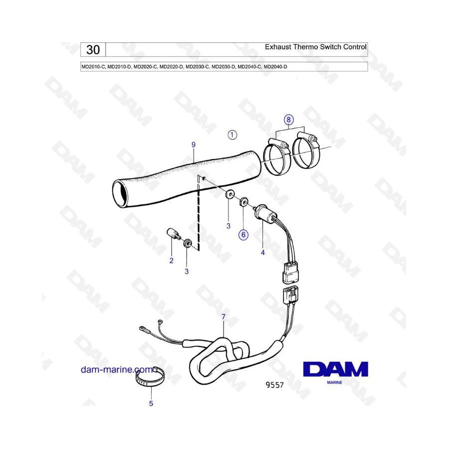 Volvo Penta MD2010-C-D / MD2020-C-D / MD2030-C-D / MD2040-C-D - Exhaust thermo switch control 
