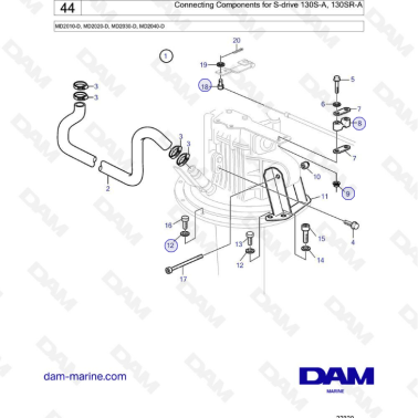 Volvo Penta MD2010-D / MD2020-D / MD2030-D / MD2040-D - Connecting components for S-drive 130S-A / 130SR-A