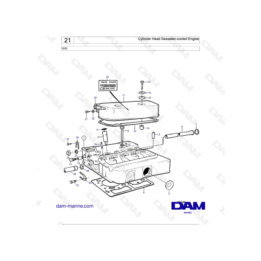 Volvo Penta 2002 - Culata de motor refrigerado por agua de mar