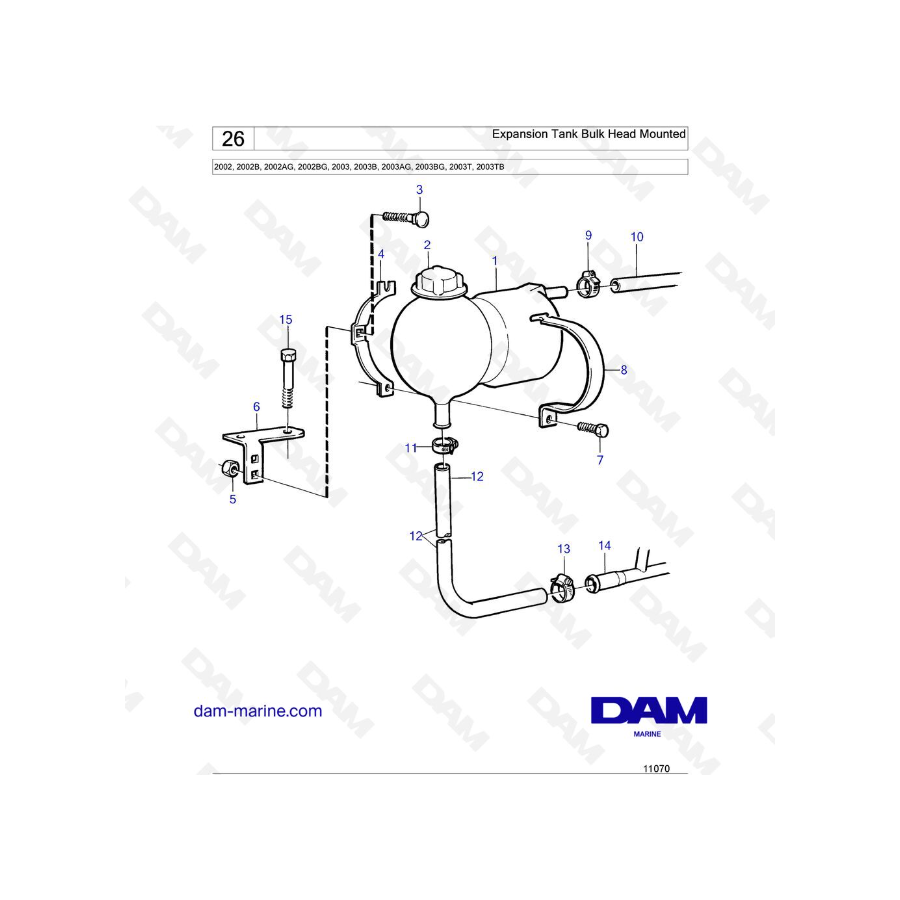 Volvo Penta 2002 / 2003 / 2003T - Tanque de expansión montado en el cabezal