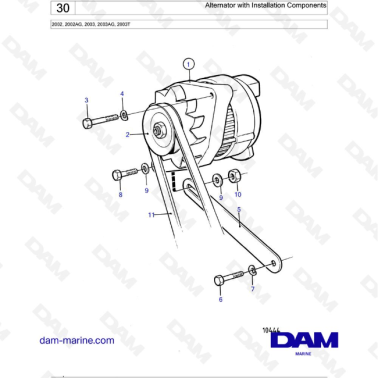 Volvo Penta 2002 / 2003 / 2003T - Alternator with Installation Components