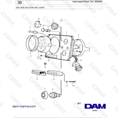 Volvo Penta 2002 / 2003 / 2003T - Instrument Panel 12V: 859058