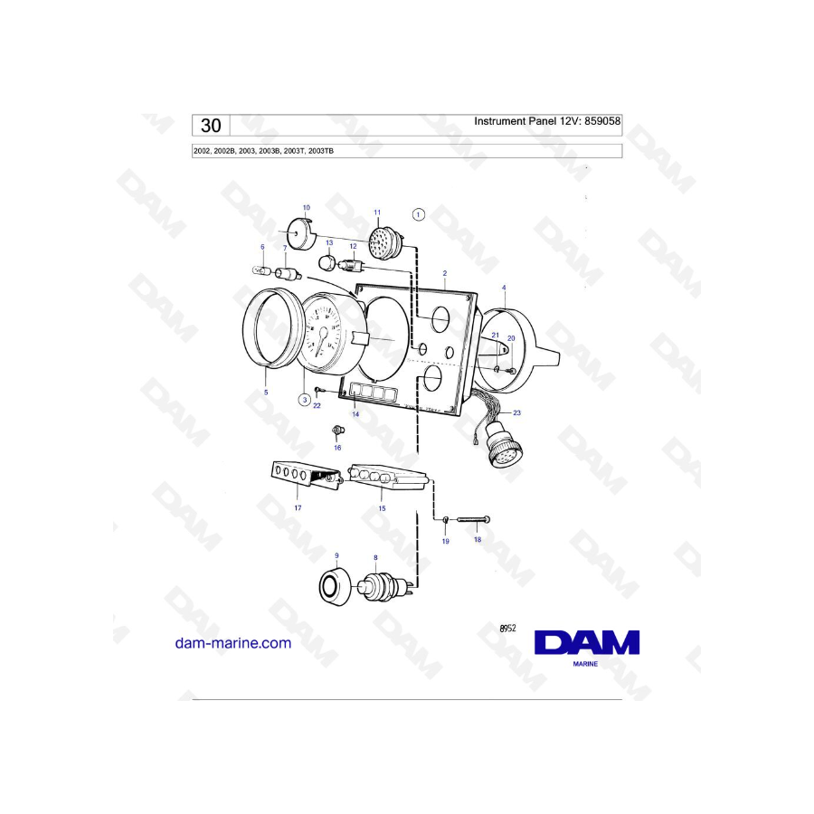 Volvo Penta 2002/2003/2003T - Panel de instrumentos 12V: 859058
