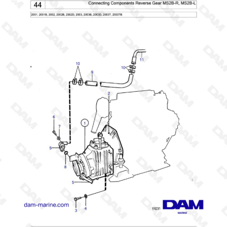 Volvo Penta 2001 / 2002 / 2003 / 2003T - Connecting Components Reverse Gear MS2B-R, MS2B-L