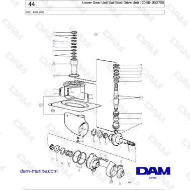 Volvo Penta 2001 / 2002 / 2003 - Lower Gear Unit Sail Boat Drive Unit 120SB: 852700