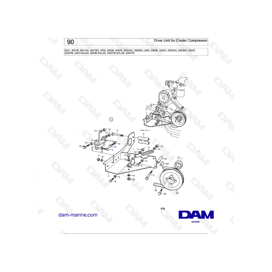 Volvo Penta 2001 / 2002 / 2003 / 2003T - Unidad de accionamiento del compresor del enfriador 