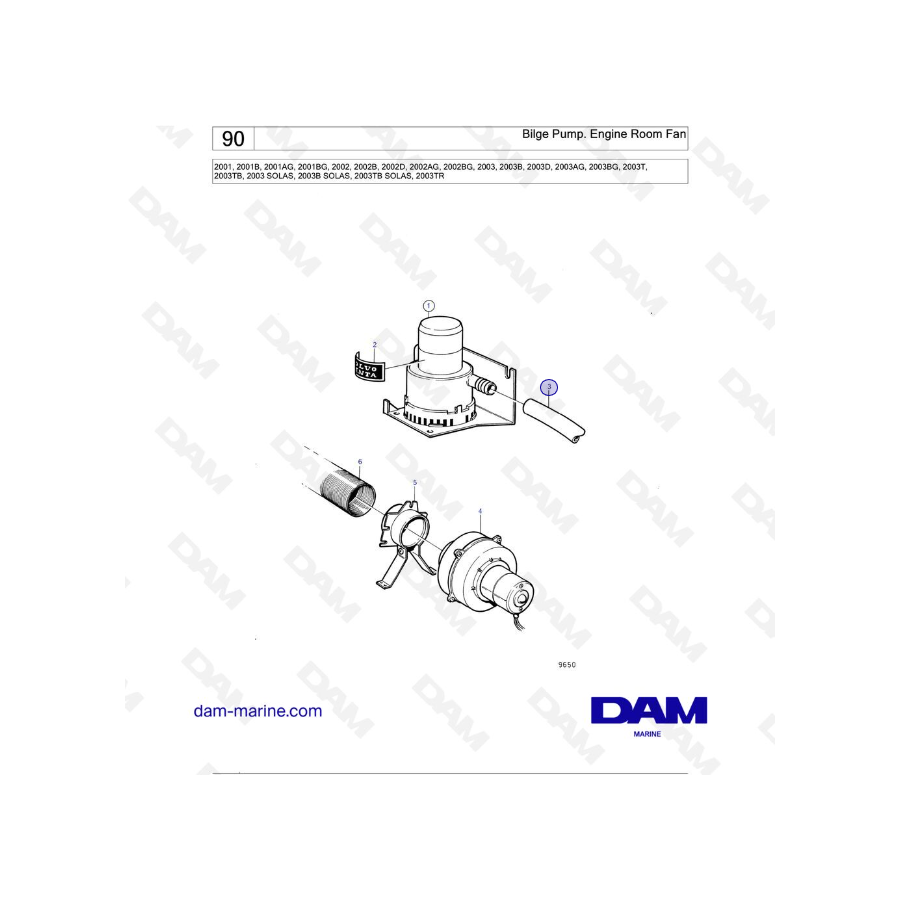 Volvo Penta 2001 / 2002 / 2003 / 2003T - Bilge Pump. Engine Room Fan