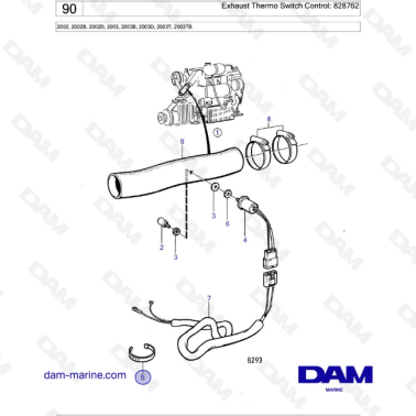 Volvo Penta 2002 / 2003 / 2003T - Exhaust Thermo Switch Control: 828762