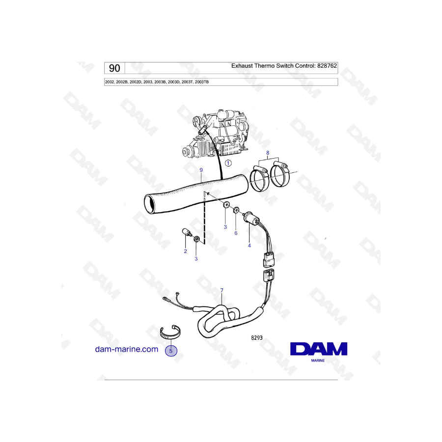Volvo Penta 2002 / 2003 / 2003T - Exhaust Thermo Switch Control: 828762
