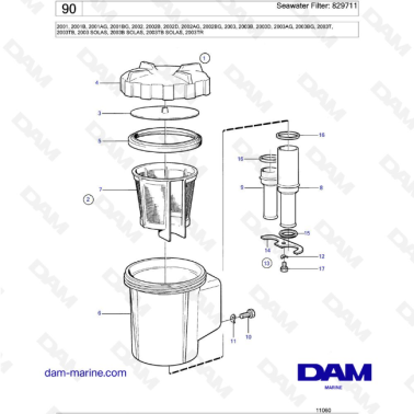 Volvo Penta 2001 / 2002 / 2003 / 2003T - Seawater Filter: 829711