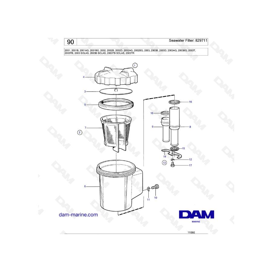 Volvo Penta 2001 / 2002 / 2003 / 2003T - Seawater Filter: 829711 