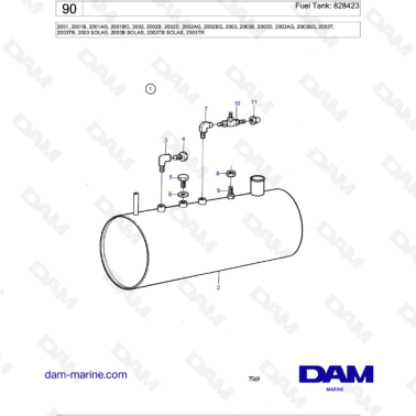 Volvo Penta 2001 / 2002 / 2003 / 2003T - Fuel Tank: 828423