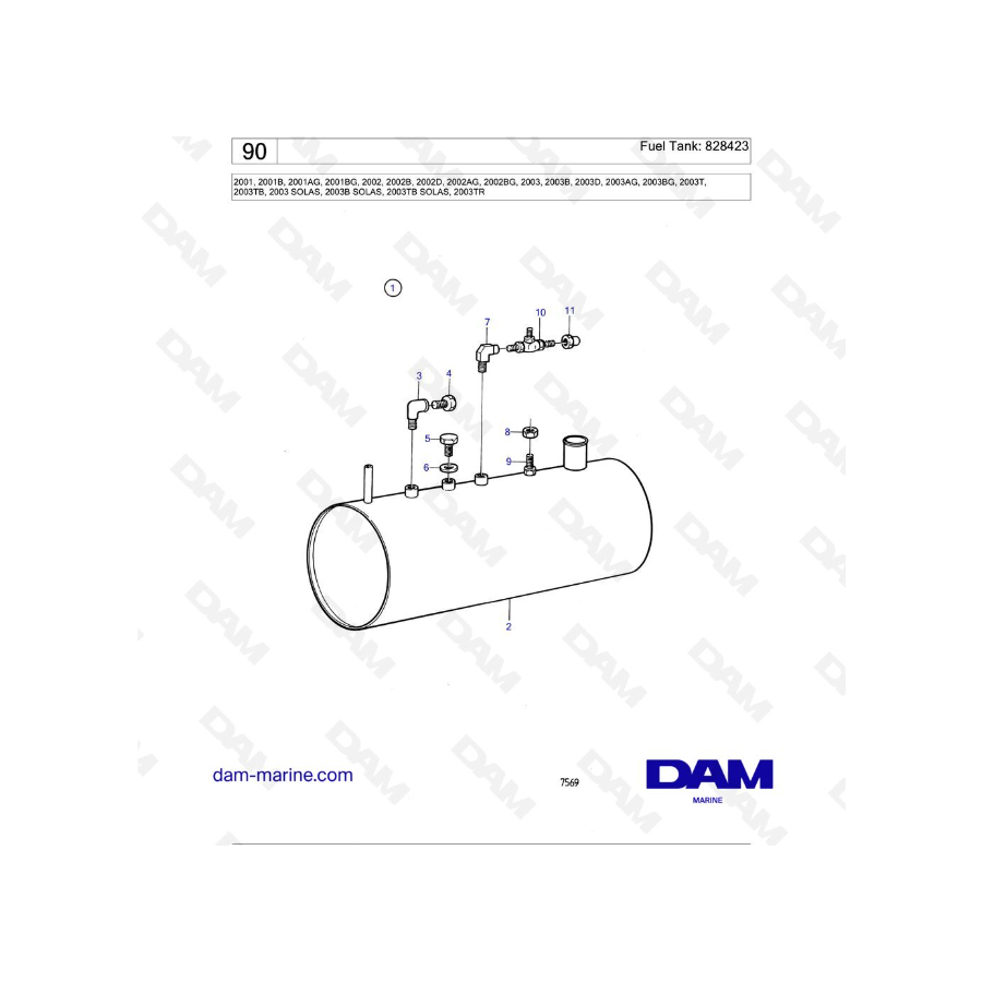 Volvo Penta 2001 / 2002 / 2003 / 2003T - Depósito de combustible: 828423