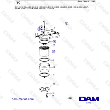 Volvo Penta 2001 / 2002 / 2003 / 2003T - Fuel Filter: 821092