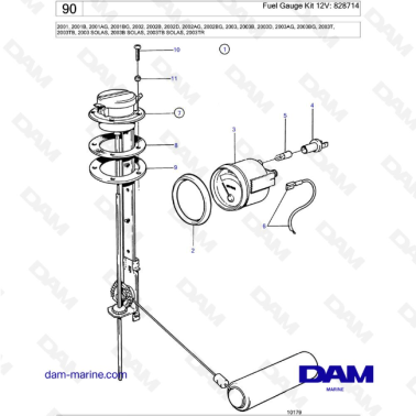 Volvo Penta 2001 / 2002 / 2003 / 2003T - Fuel Gauge Kit 12V: 828714