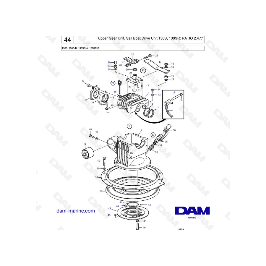 Volvo Penta 130S - Upper gear unit ratio : 2.47:1