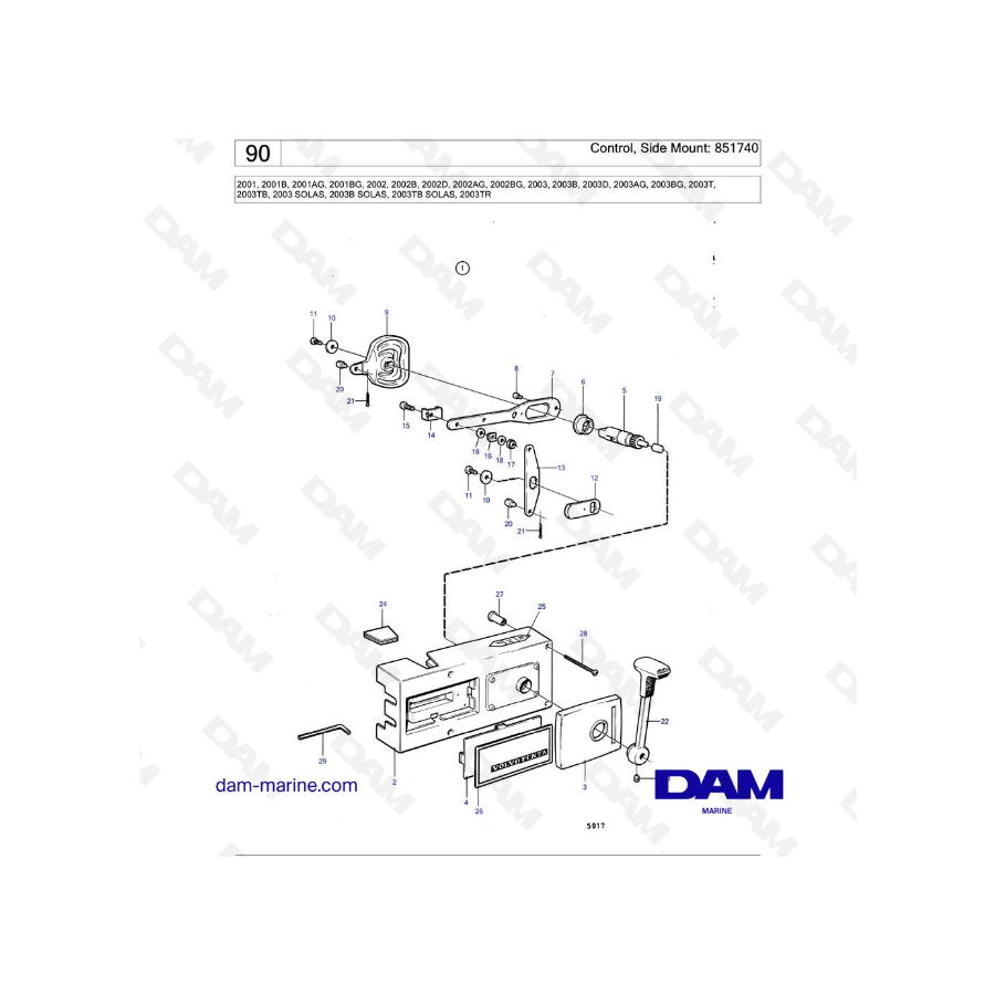 Volvo Penta 2001 / 2002 / 2003 / 2003T - Control, Side Mount: 851740