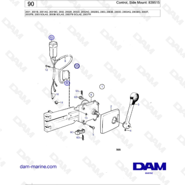 Volvo Penta 2001 / 2002 / 2003 / 2003T - Control, Side Mount: 839515