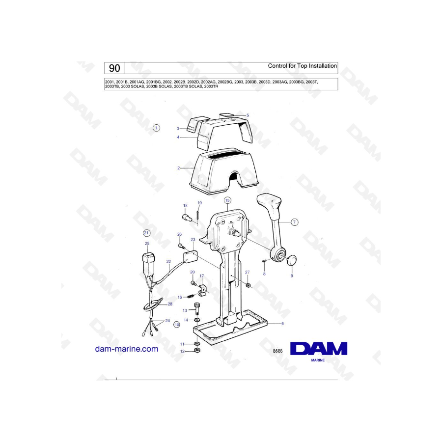 Volvo Penta 2001 / 2002 / 2003 / 2003T - Control para instalación superior