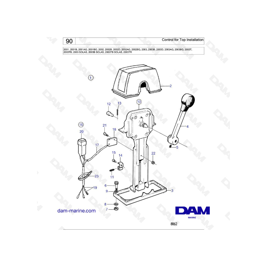 Volvo Penta 2001 / 2002 / 2003 / 2003T - Control for Top Installation