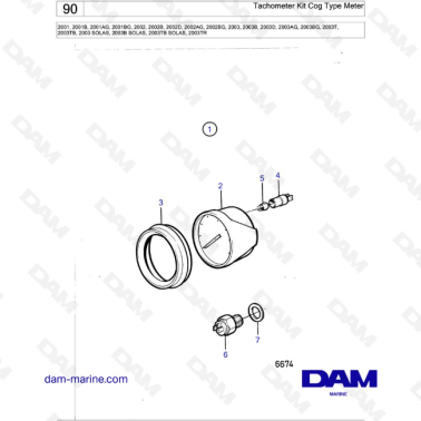 Volvo Penta 2001 / 2002 / 2003 / 2003T - Tachometer Kit Cog Type Meter
