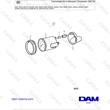 Volvo Penta 2001 / 2002 / 2003 / 2003T - Tachometer Kit w Alternator Connection: 858128