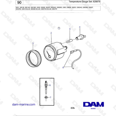 Volvo Penta 2001 / 2002 / 2003 / 2003T - Temperature Gauge Set: 828879