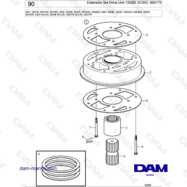 Volvo Penta 2001 / 2002 / 2003 / 2003T - Extension Set Drive Unit 120SB, S120C: 854173