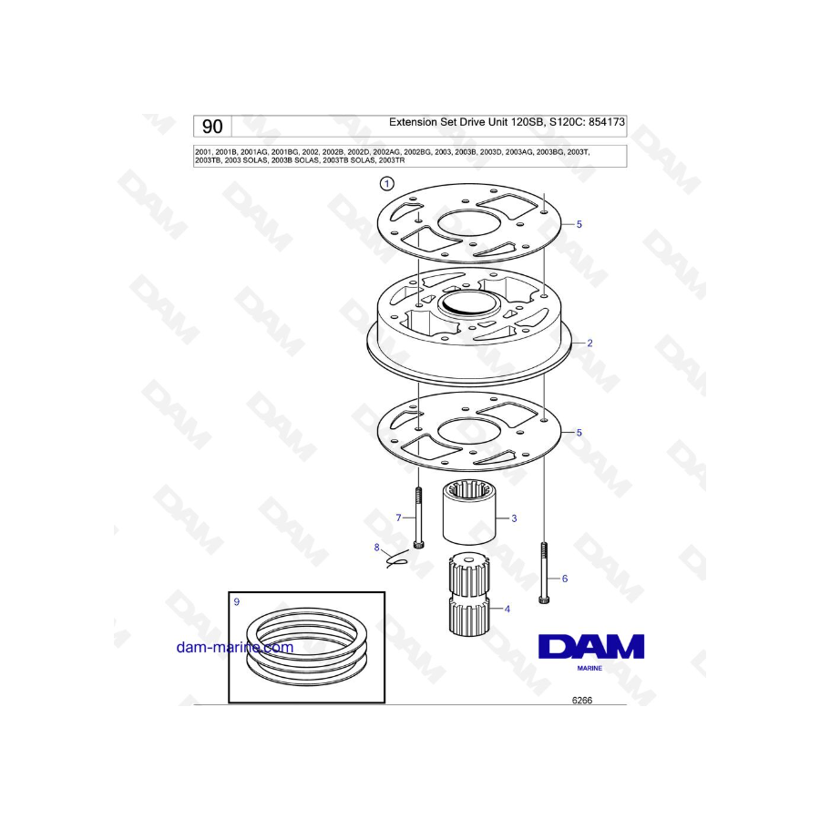 Volvo Penta 2001 / 2002 / 2003 / 2003T - Extension Set Drive Unit 120SB, S120C: 854173