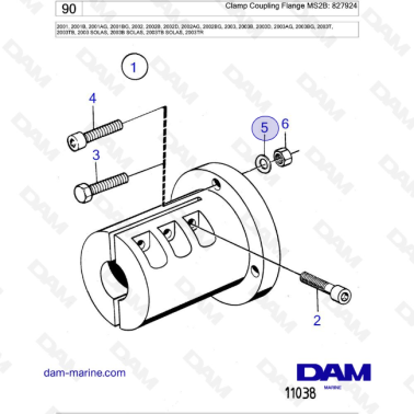 Volvo Penta 2001 / 2002 /2003 / 2003T - Clamp Coupling Flange MS2B: 827924