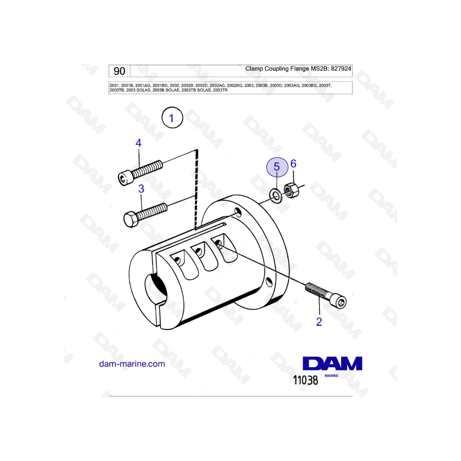 Volvo Penta 2001 / 2002 /2003 / 2003T - Clamp Coupling Flange MS2B: 827924