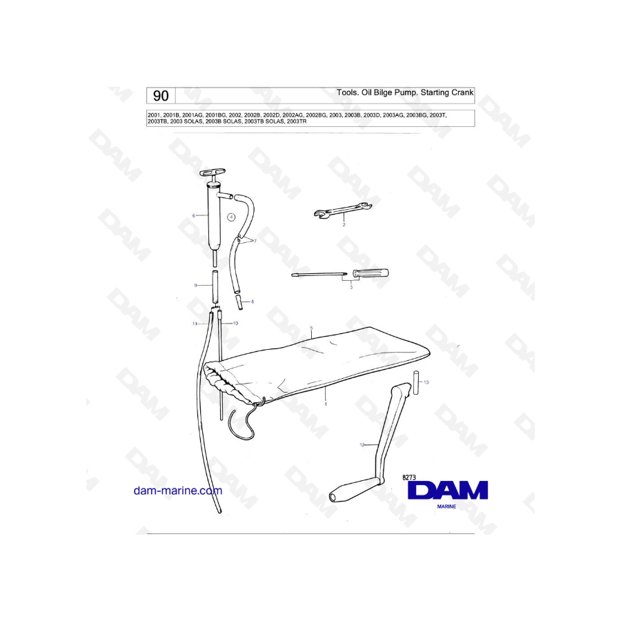 Volvo Penta 2001 / 2002 / 2003 / 2003T - Tools. Oil Bilge Pump. Starting Crank Volvo Penta 2001 / 2002 / 2003 / 2003T - Tools. Oil Bilge Pump. Starting Crank
