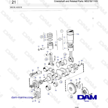 Volvo Penta MD21B / AQD21B - Crankshaft & related parts : MD21B/110S