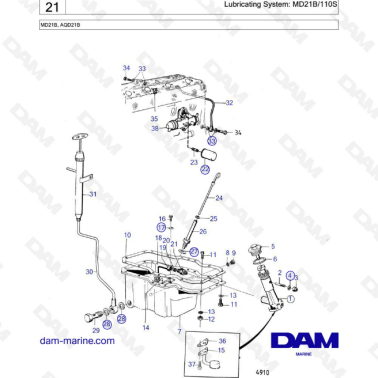 Volvo Penta MD21B / AQD21B - Lubricating system : MD21B/110S