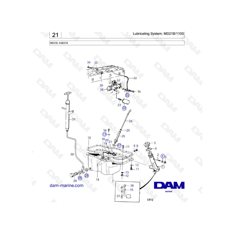 Volvo Penta MD21B / AQD21B - Lubricating system : MD21B/110S