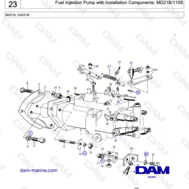 Volvo Penta MD21B / AQD21B - Fuel injection pump with installation components : MD21B / 110S