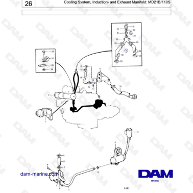 Volvo Penta MD21B / 110S - Cooling system, indction & exhaust manifold