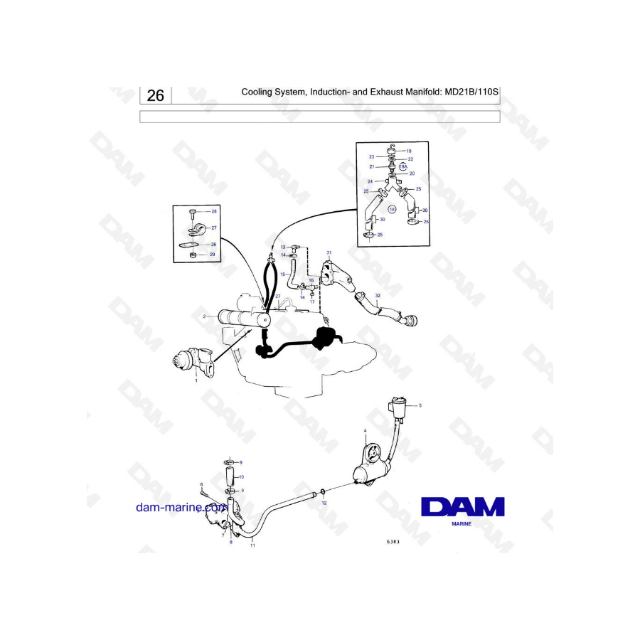 Volvo Penta MD21B / 110S - Cooling system, induction & exhaust manifold