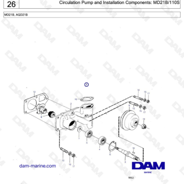 Volvo Penta MD21B / AQD21B / 110S - Circulation pump & installation components