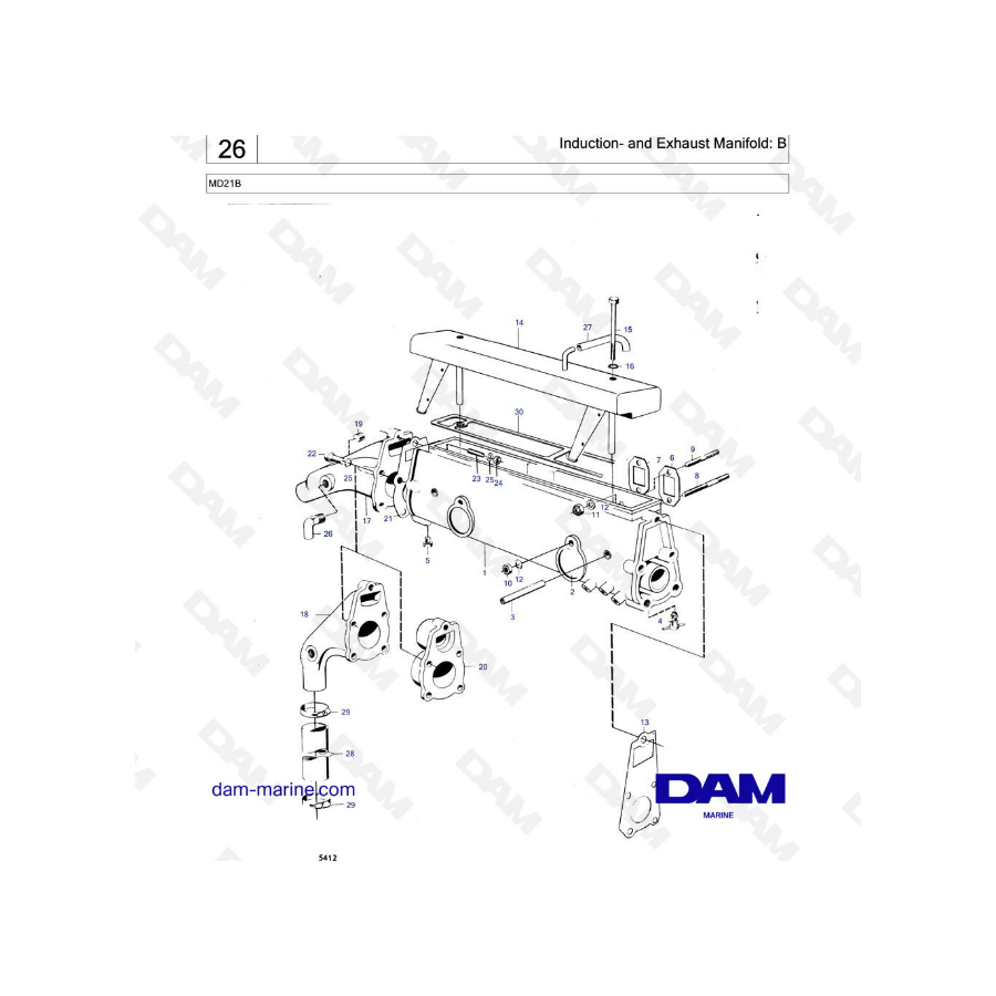 Volvo Penta MD21B - Induction & exhaust manifold : B