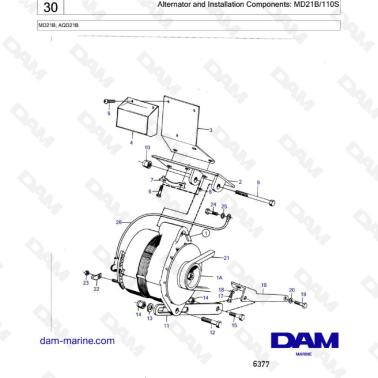 Volvo Penta MD21B / AQD21B - Alternator & installation components : MD21B / 110S