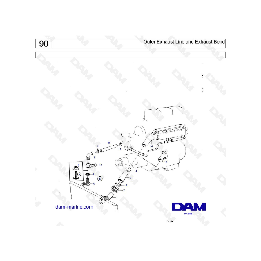 Volvo Penta MD6 / MD7 - Outer exhaust line & exhaust bend