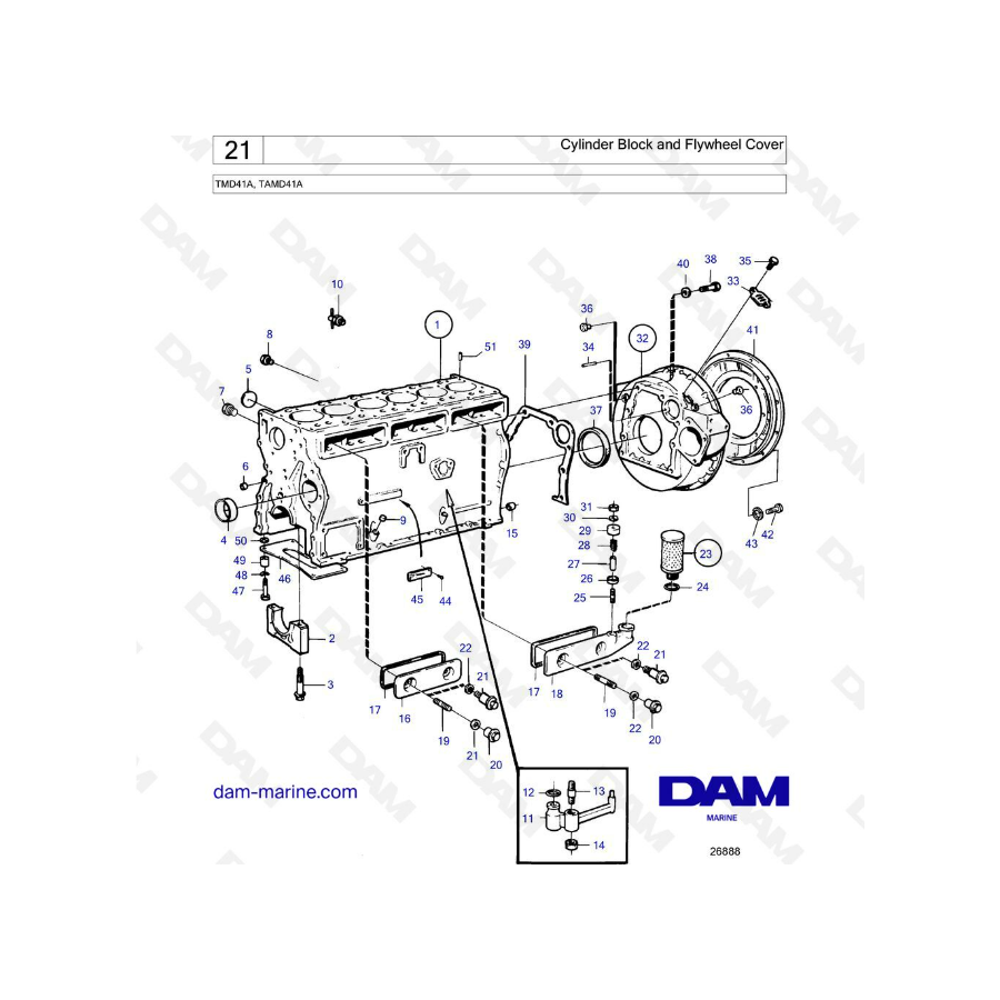 Volvo Penta TMD41A / TAMD41 - Cylinder block & flywheel cover