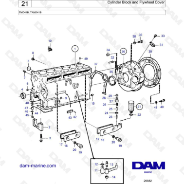 Volvo Penta TMD41B / TAMD41B - Cylinder block & flywheel cover