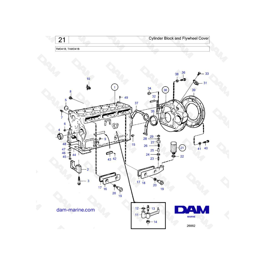 Volvo Penta TMD41B / TAMD41B - Cylinder block & flywheel cover
