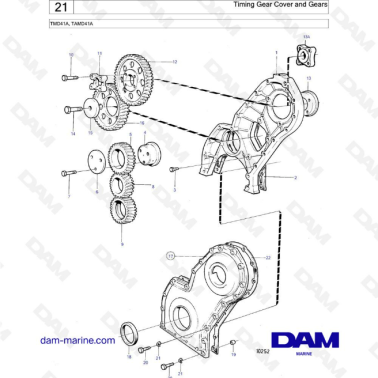 Volvo Penta TMD41A / TAMD41A - Timing gear cover & gears