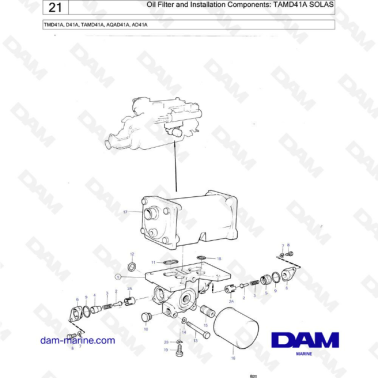 Volvo Penta TMD41A / D41A / TAMD41A / AQAD41A / AD41A - Oil filter & installation components