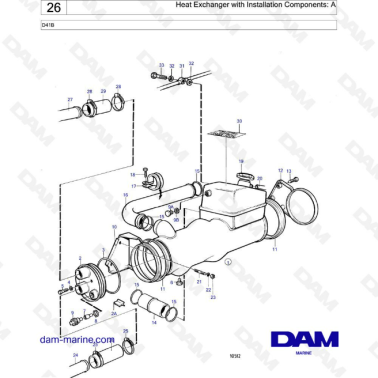 Volvo Penta D41B - Heat exchanger with installation components: A