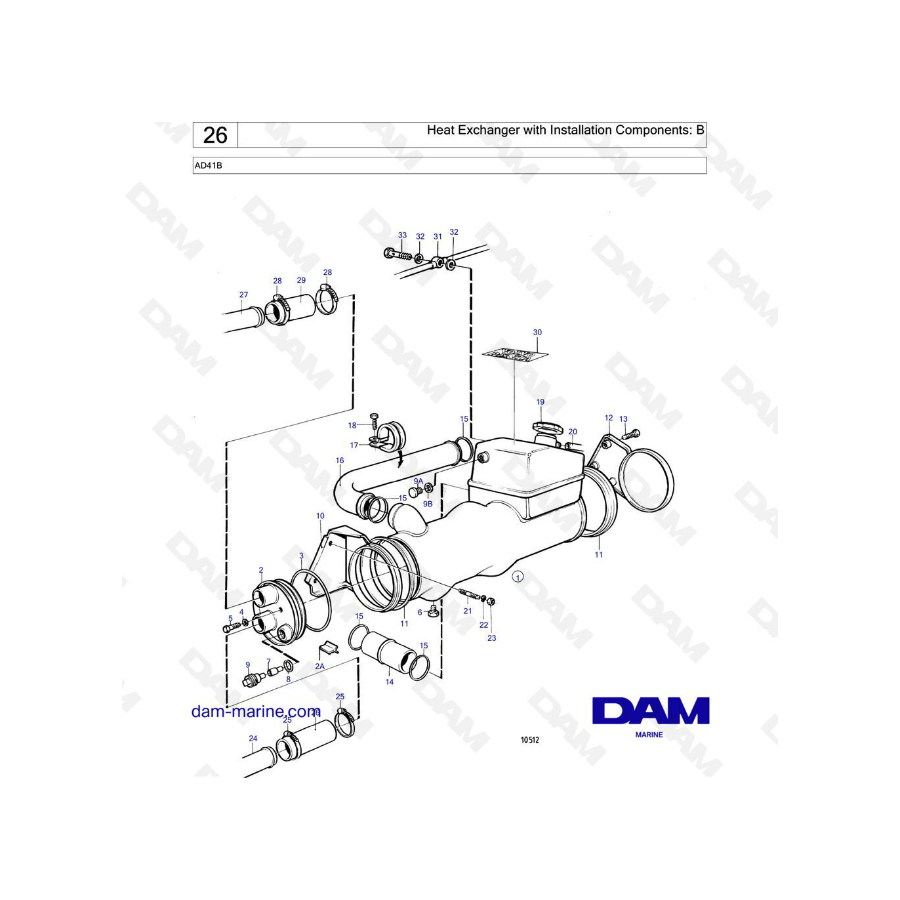 Volvo Penta AD41B - Heat exchanger with installation components: B