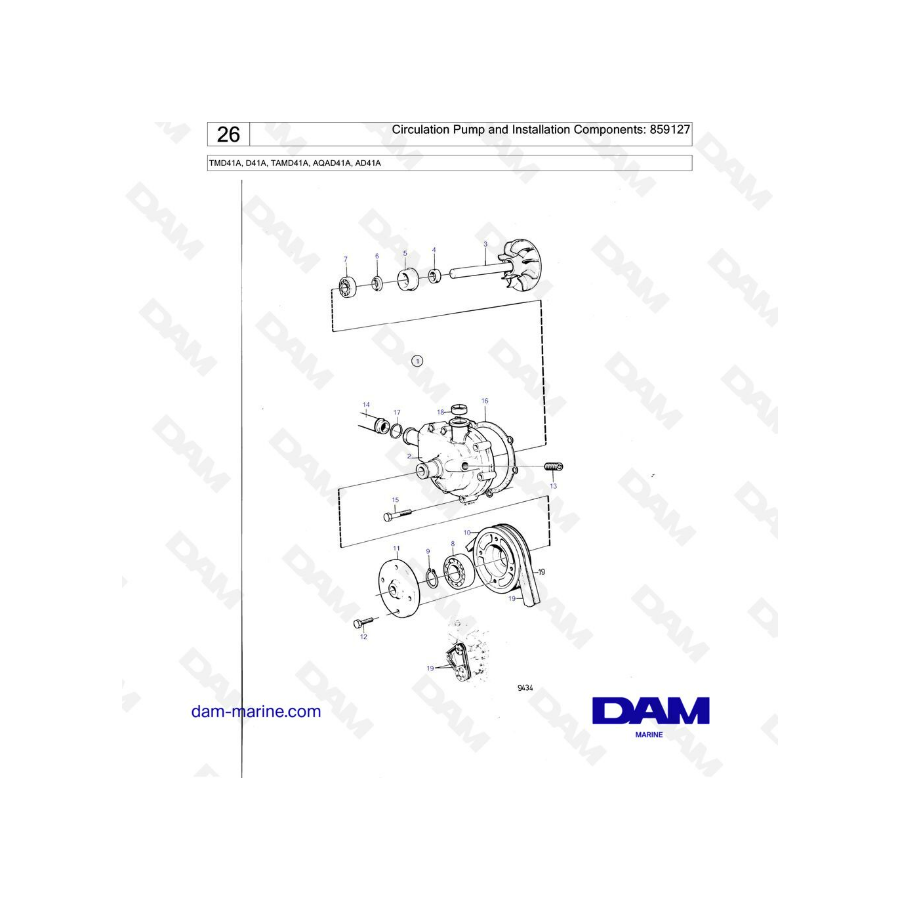 Volvo Penta TMD41A / D41A / TAMD41A / AQAD41A / AD41A - Bomba de circulación y componentes de instalación: 859127 